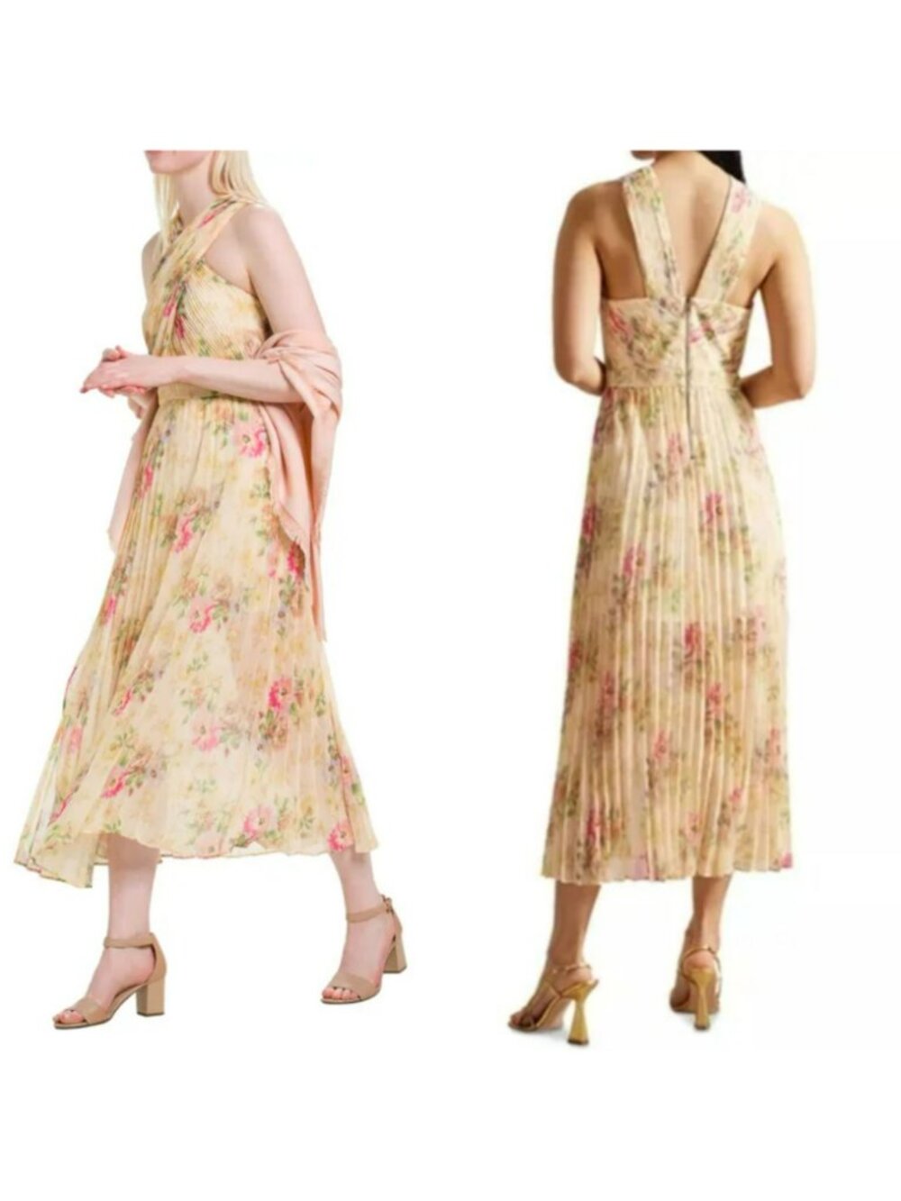 Ted Baker London Yellow Amerah Cross Front Floral Pleated Midi Dress Wedding - Picture 15 of 15